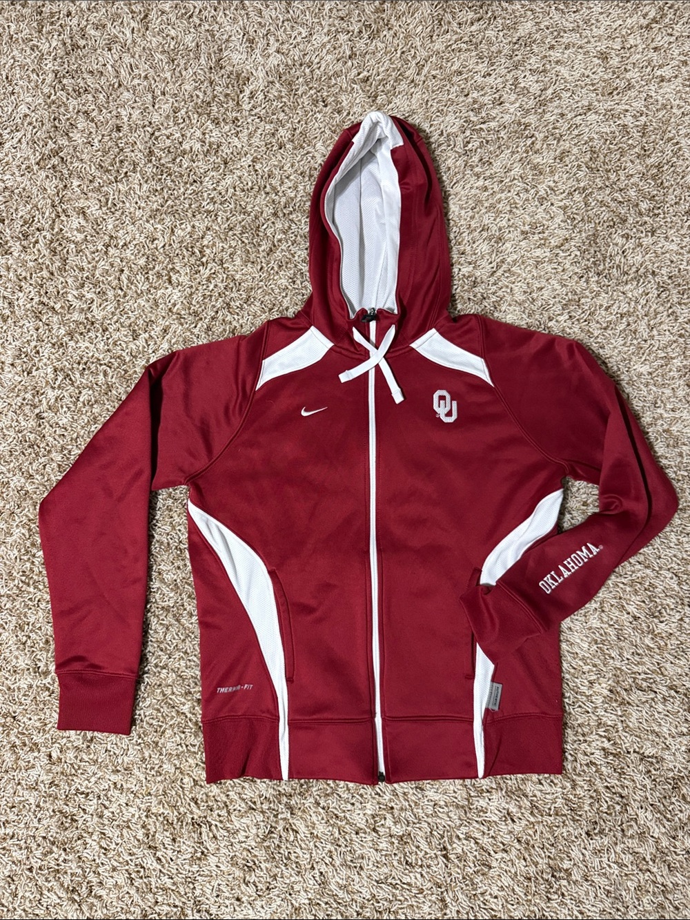 Oklahoma Sooners Nike Full-Zip Hooded Jacket Crimson Cream - Women’s Medium